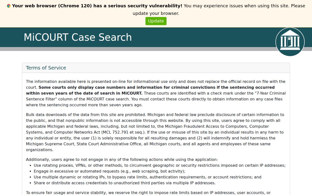Barry County docket search MiCOURT public search landing page
