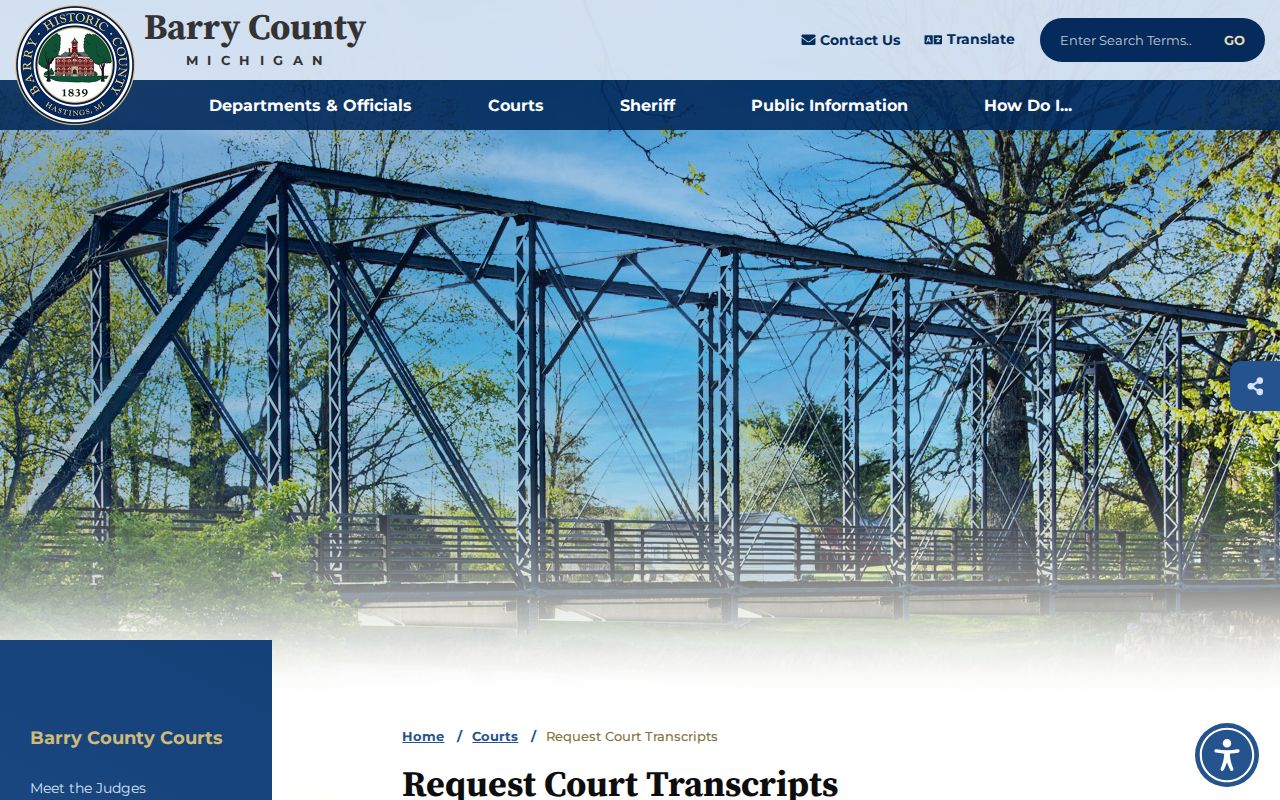 Barry County court records transcript request page